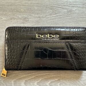 Bebe Black Croc Embossed Clutch